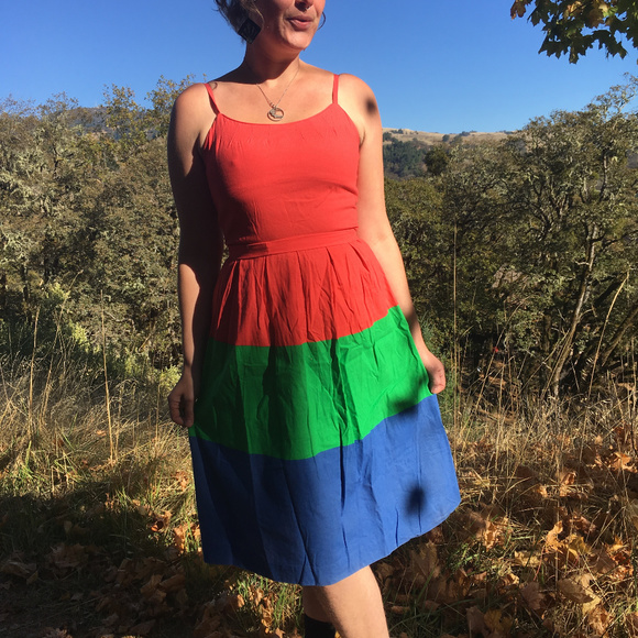Vintage Red Green and Blue Cotton Sun Dress - Picture 3 of 5
